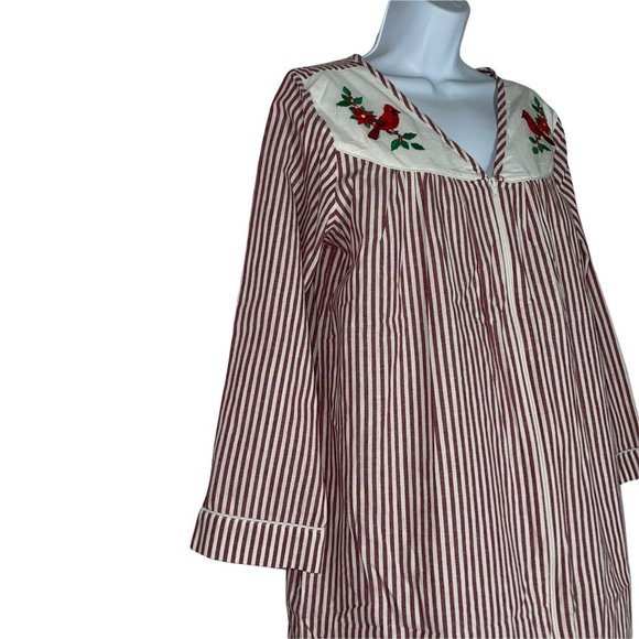 Vintage Y2K Collections Etc Red Striped Cardinal Christmas Holiday Nightgown M - Picture 5 of 10